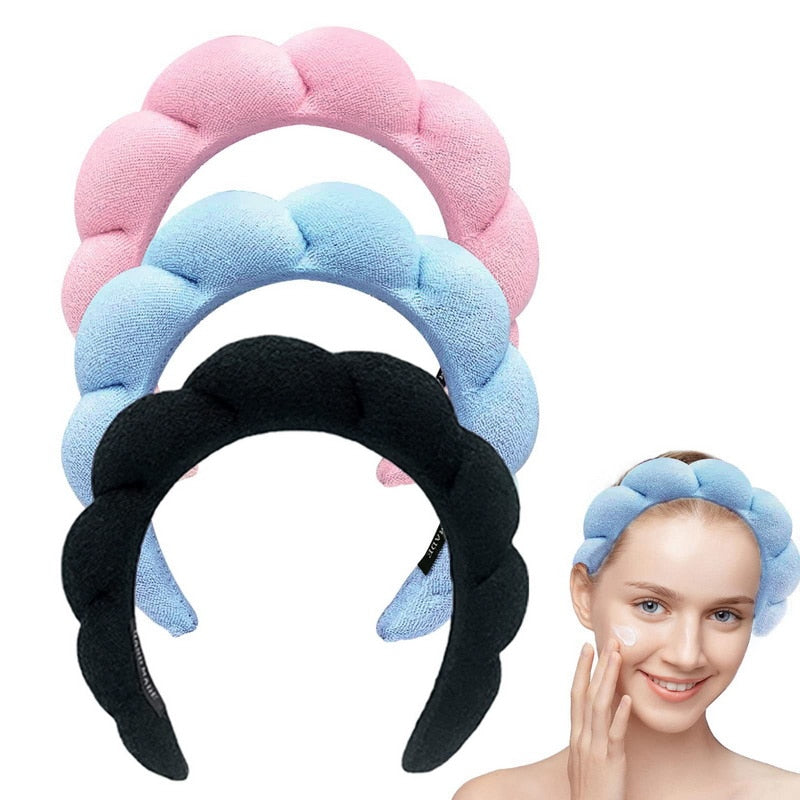 Sponge Co Spa Makeup Bubble Terry Cloth Headband Puffy Retro Hair Bands Soft Hairband Headwear