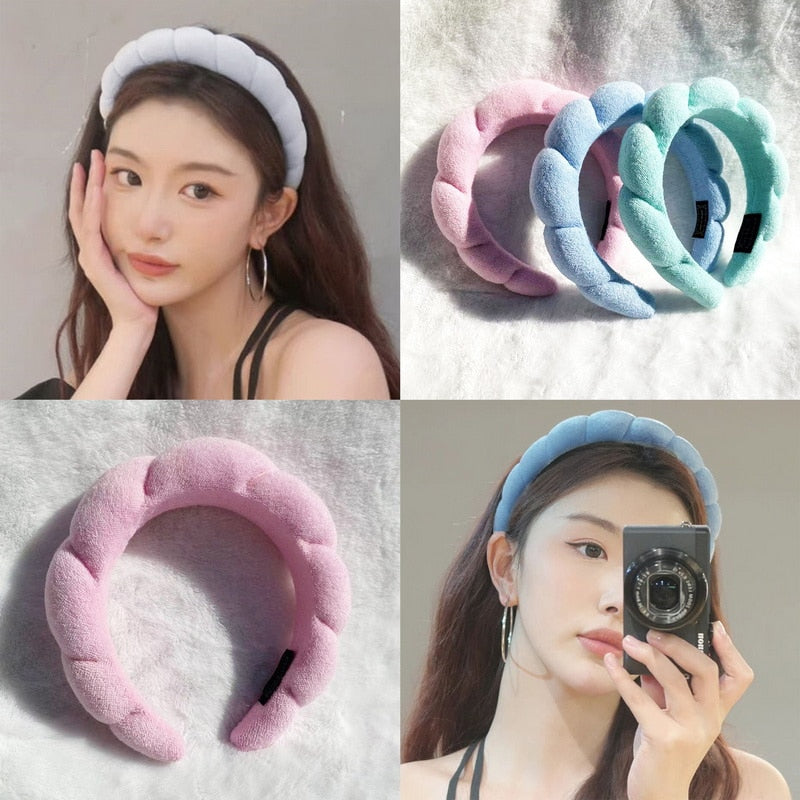 Sponge Co Spa Makeup Bubble Terry Cloth Headband Puffy Retro Hair Bands Soft Hairband Headwear