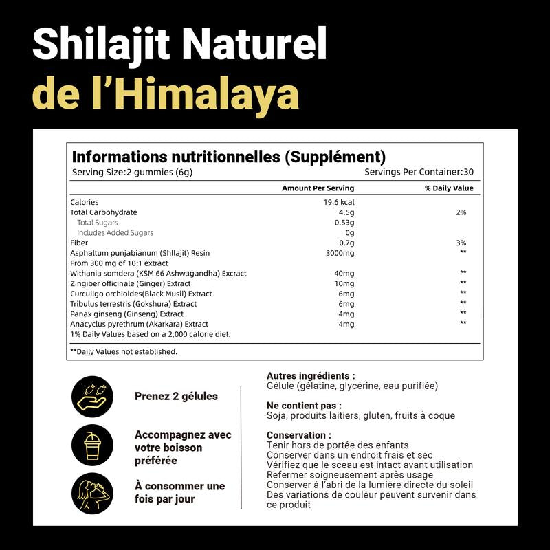 Bevalora® Gommes Énergétiques Shilajit de l'Himalaya