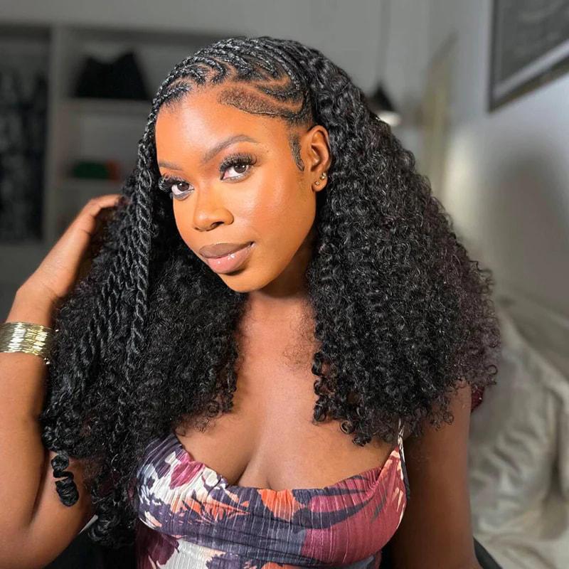 Bevalora® Perruque Afro Bouclée 3-en-1 en Cheveux Humains – Clip & Cordon Invisible