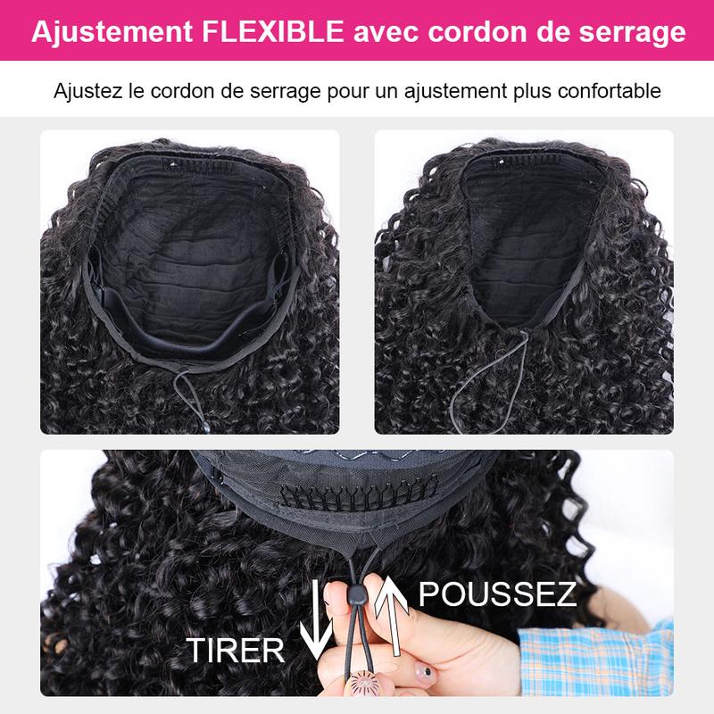 Bevalora® Perruque Afro Bouclée 3-en-1 en Cheveux Humains – Clip & Cordon Invisible