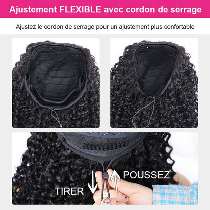 Bevalora® Perruque Afro Bouclée 3-en-1 en Cheveux Humains – Clip & Cordon Invisible